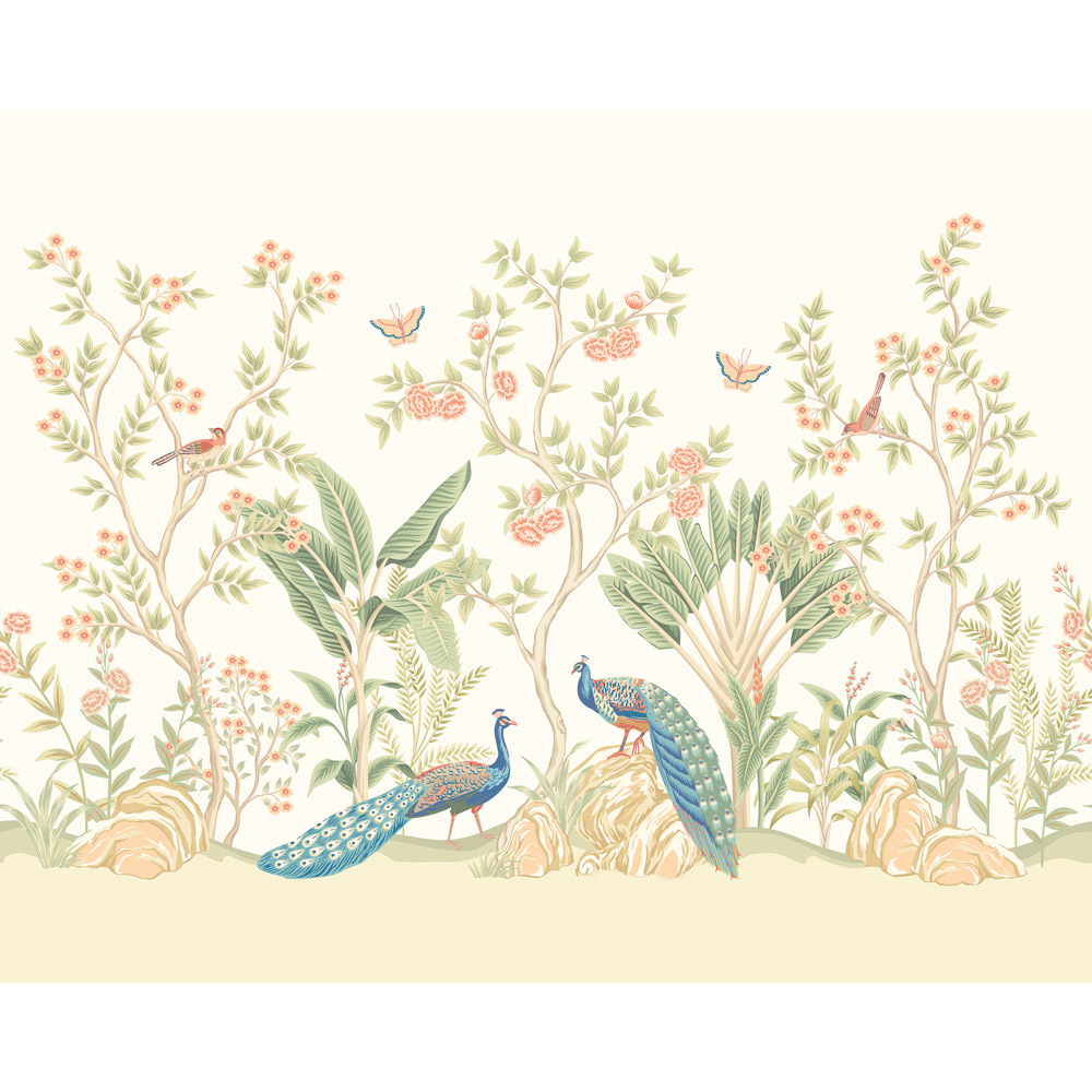 Origin Murals Peacock Garden Sage and Apricot Wall Mural Medium Image 2