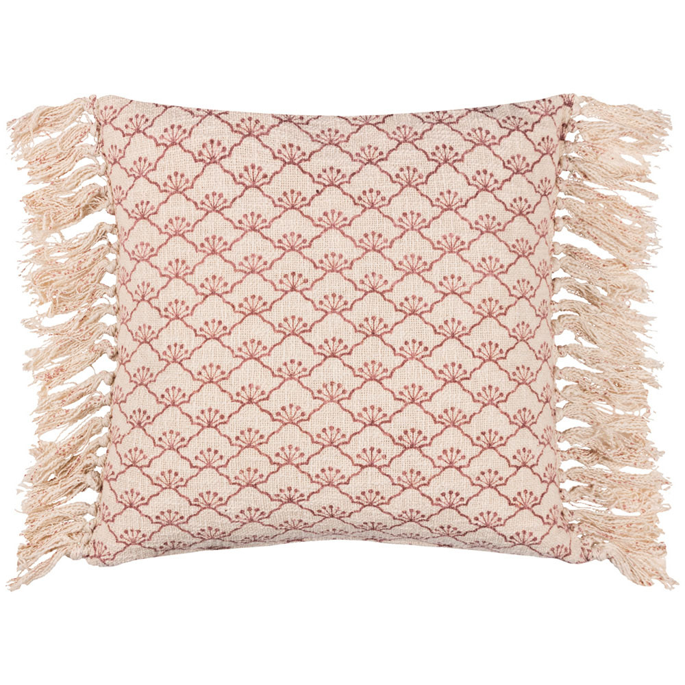 Yard Saku Kilm Red Blossom Fringed Cushion Image 1