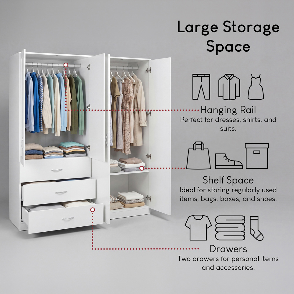 VIDA DESIGNS Riano 4 Door 3 Drawer White Mirrored Wardrobe Image 5