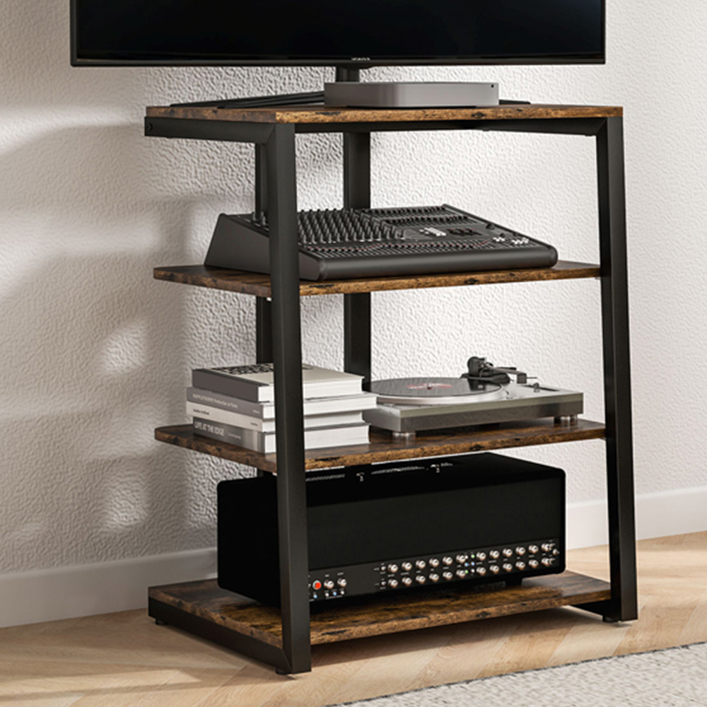 HOMCOM 4-Tier Rustic Brown HiFi Rack Stand Image 1