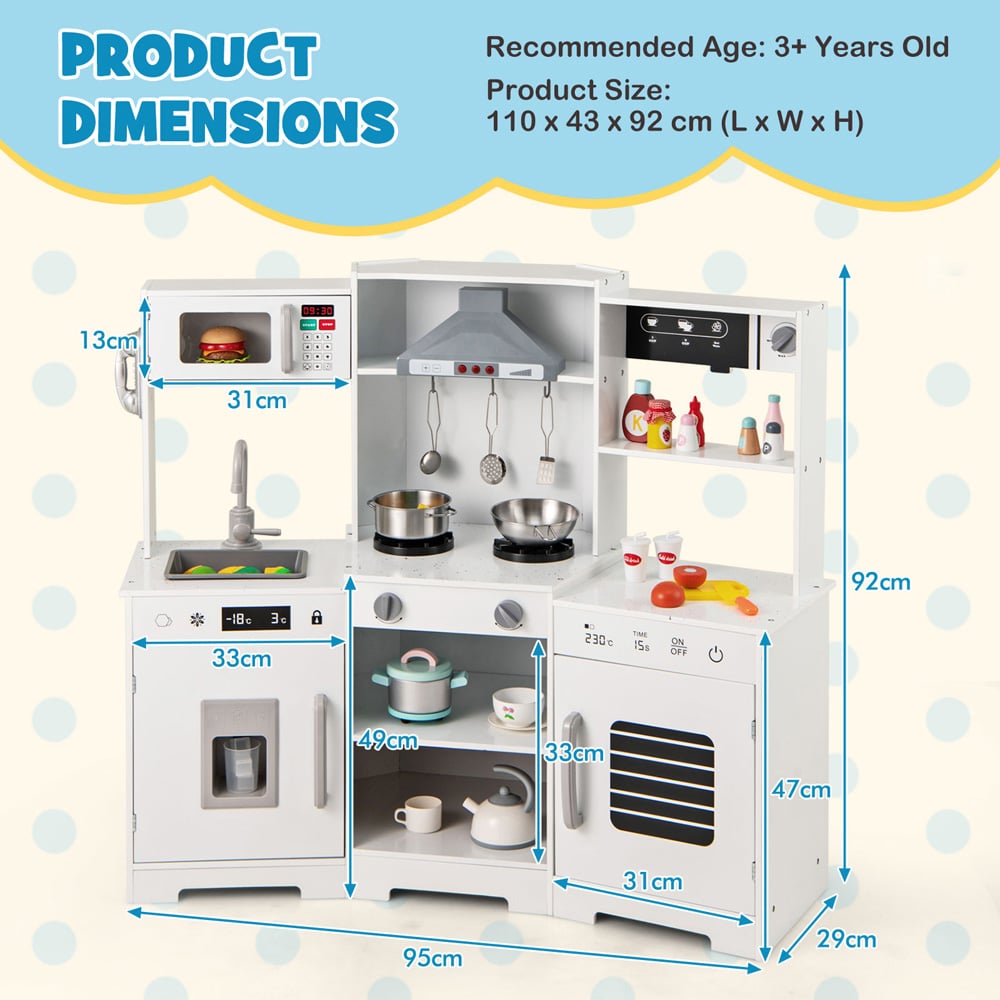 Costway Kids White Wooden Kitchen Play Set with Real Sounds and Lights Image 7