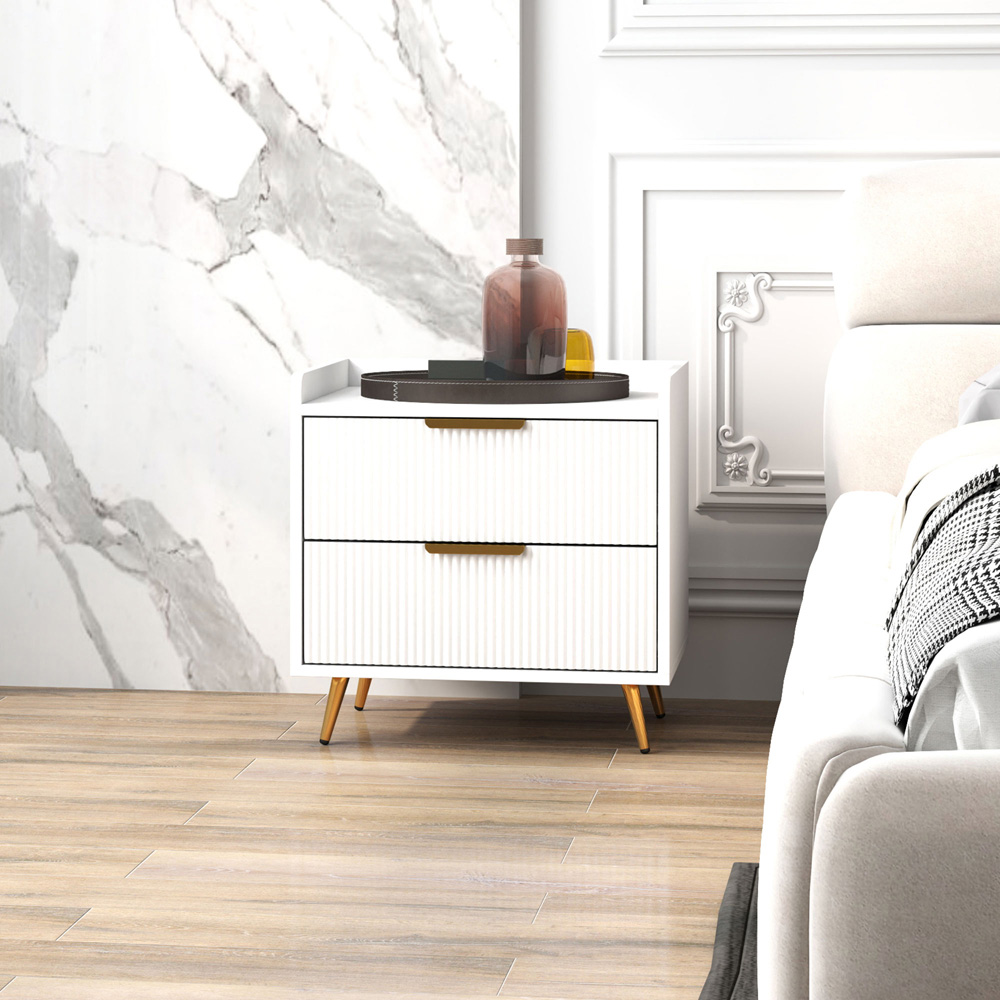 Portland 2 Drawer White and Gold Bedside Table Image 8