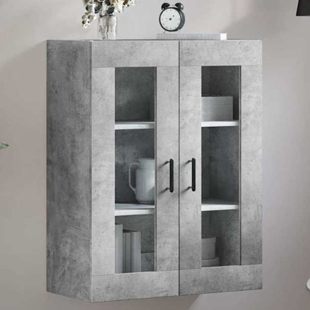 vidaXL 2 Glass Door Concrete Grey Wall Mounted Cabinet Image 1