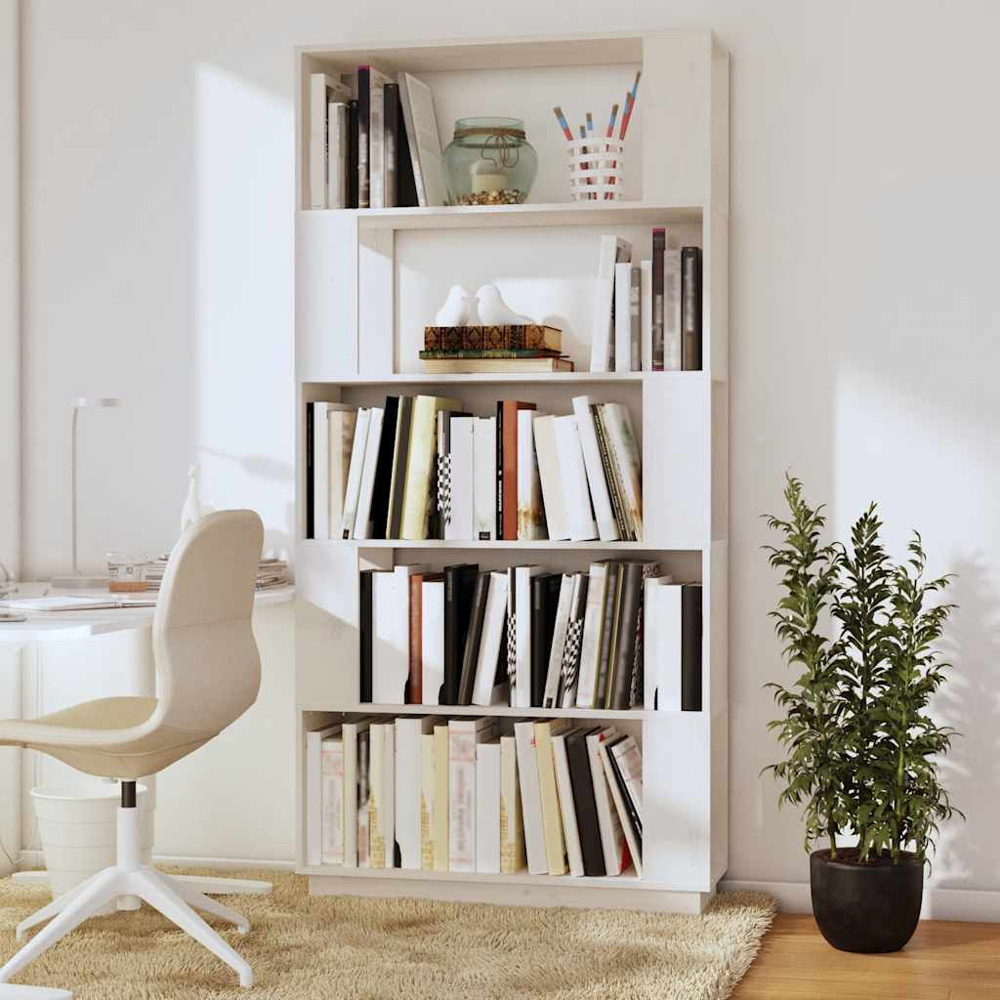 vidaXL 5 Shelf White Solid Pine Wood Bookcase Image 7