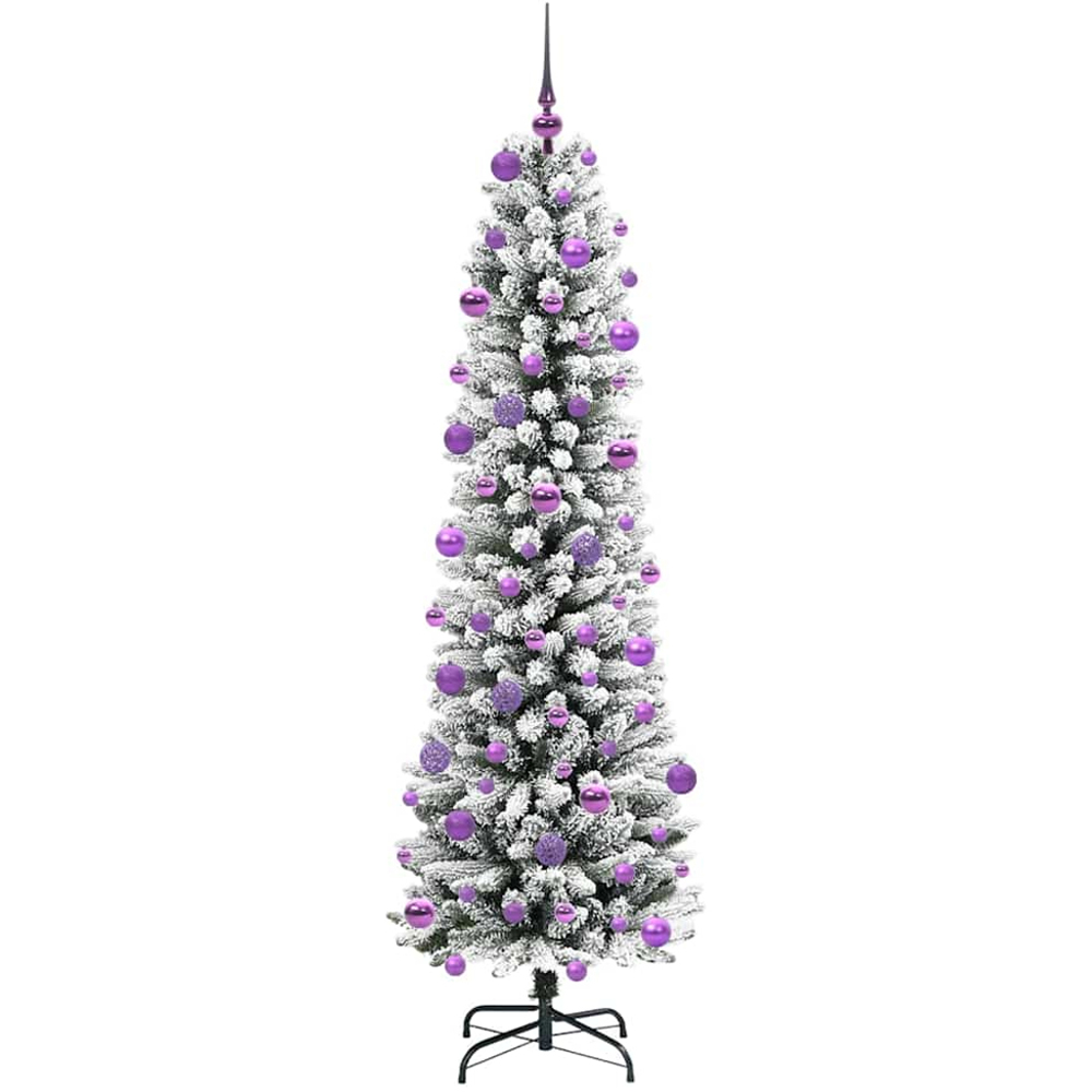 vidaXL Pre-Lit Warm White LED and Lilac Baubles White Artificial Christmas Tree with Stand 7ft Image 4