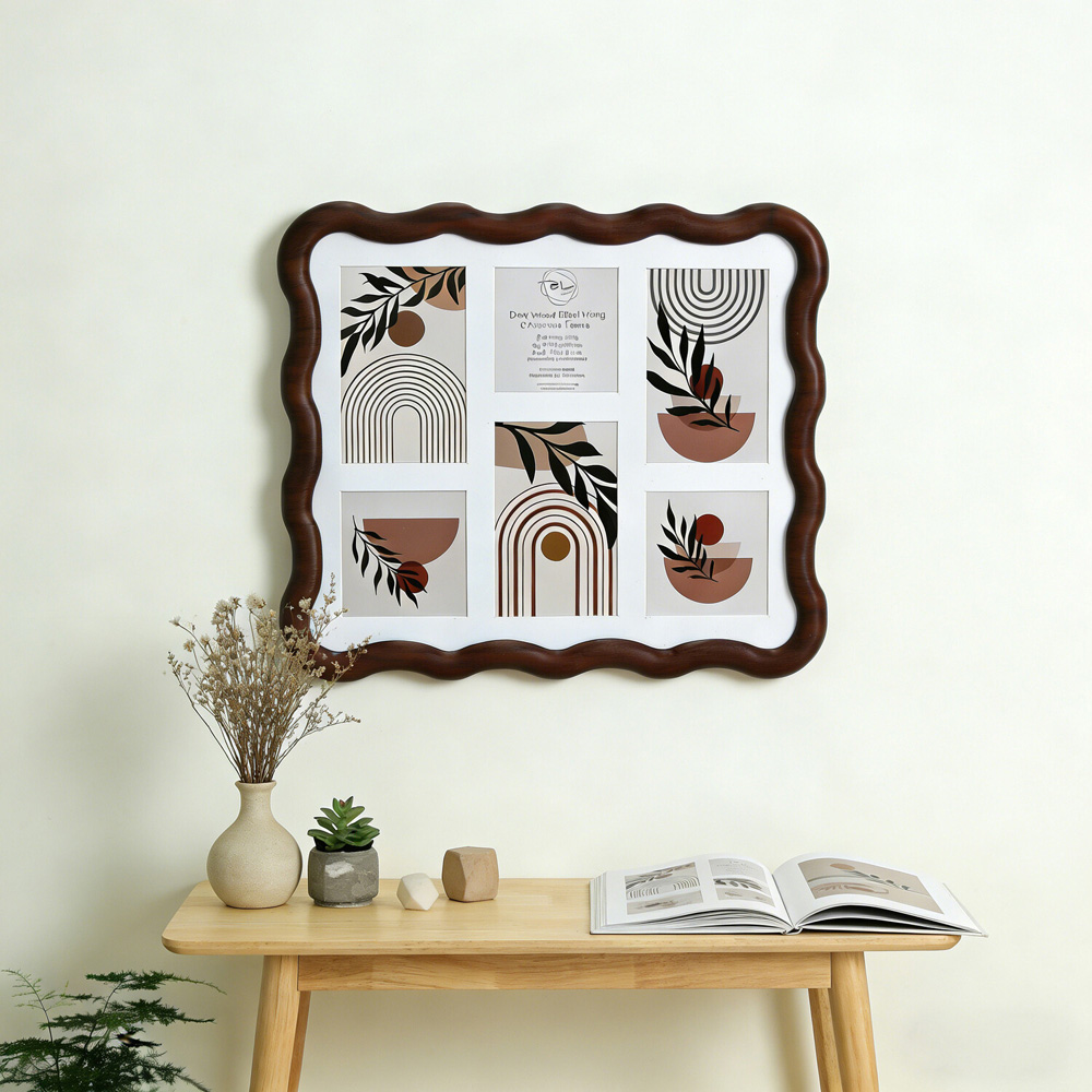 Dark Wood Effect Wavy 6 Aperture Frame Brown Image 2