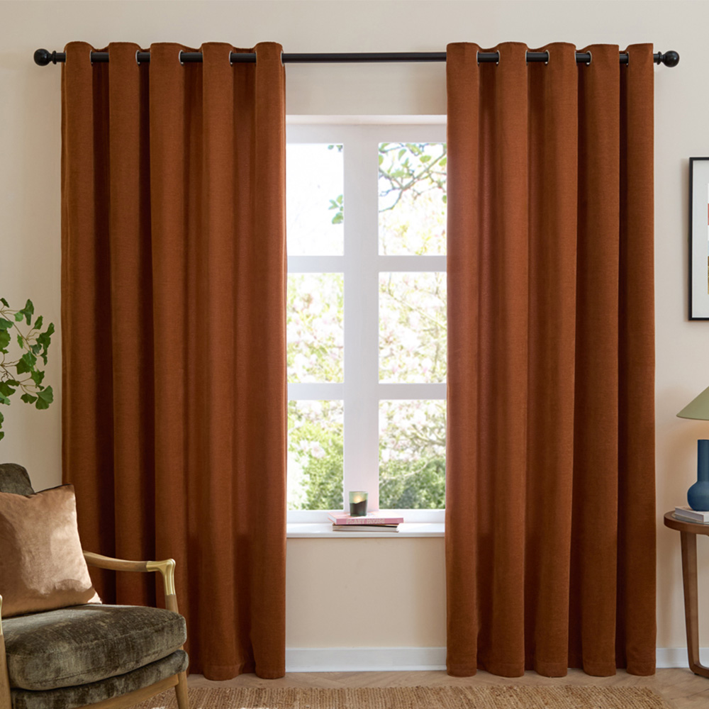 Furn Rust Soft Chenille Blackout Eyelet Curtains 168 x 183cm Image 1