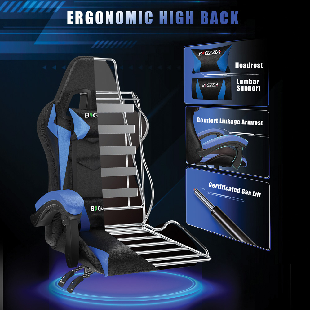 Rattrix Blue Height Adjustable Lumbar Backrest Gaming Chair with Headrest and LED Light Image 3