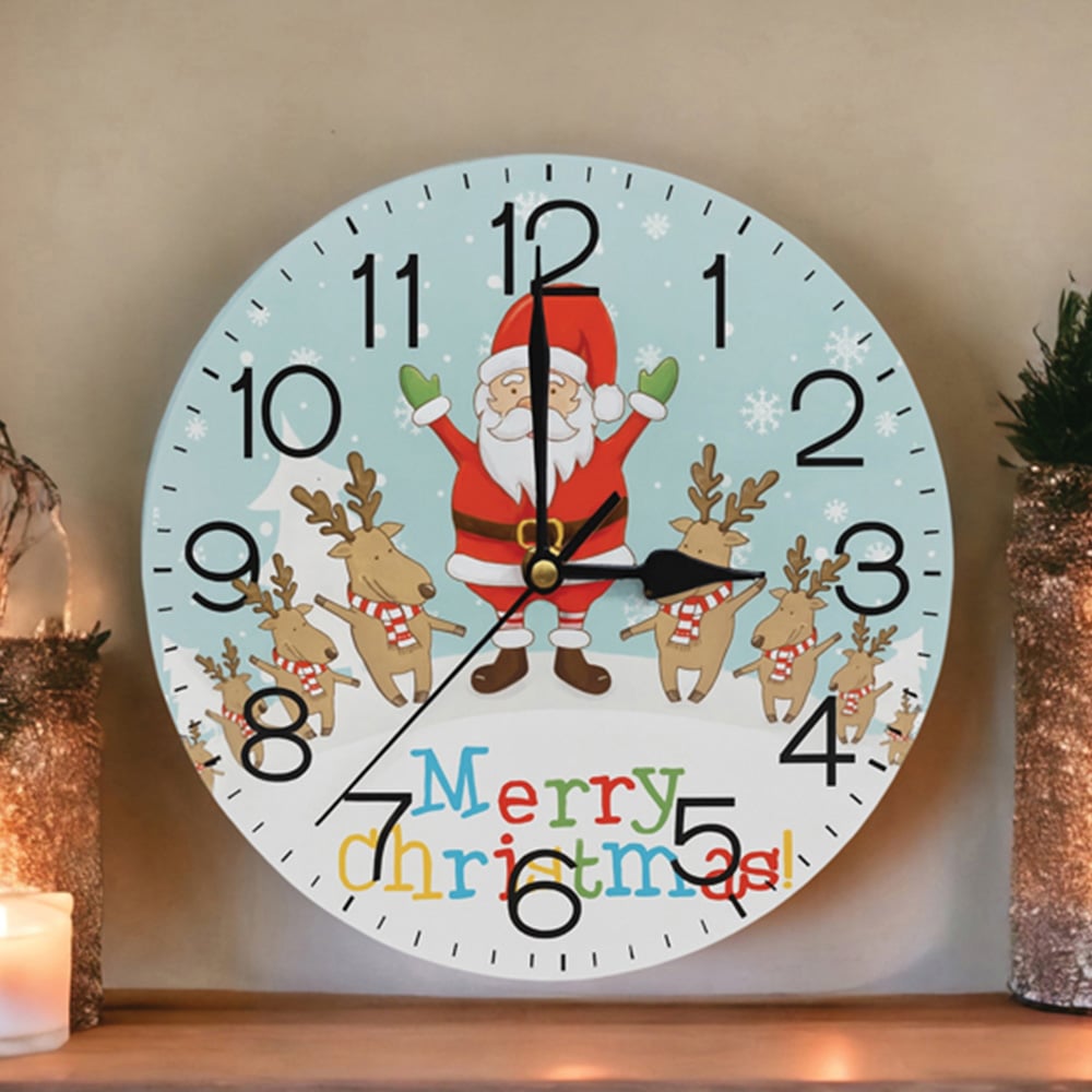 Xmas Haus Festive Santa and Reindeer Christmas Clock Image 3