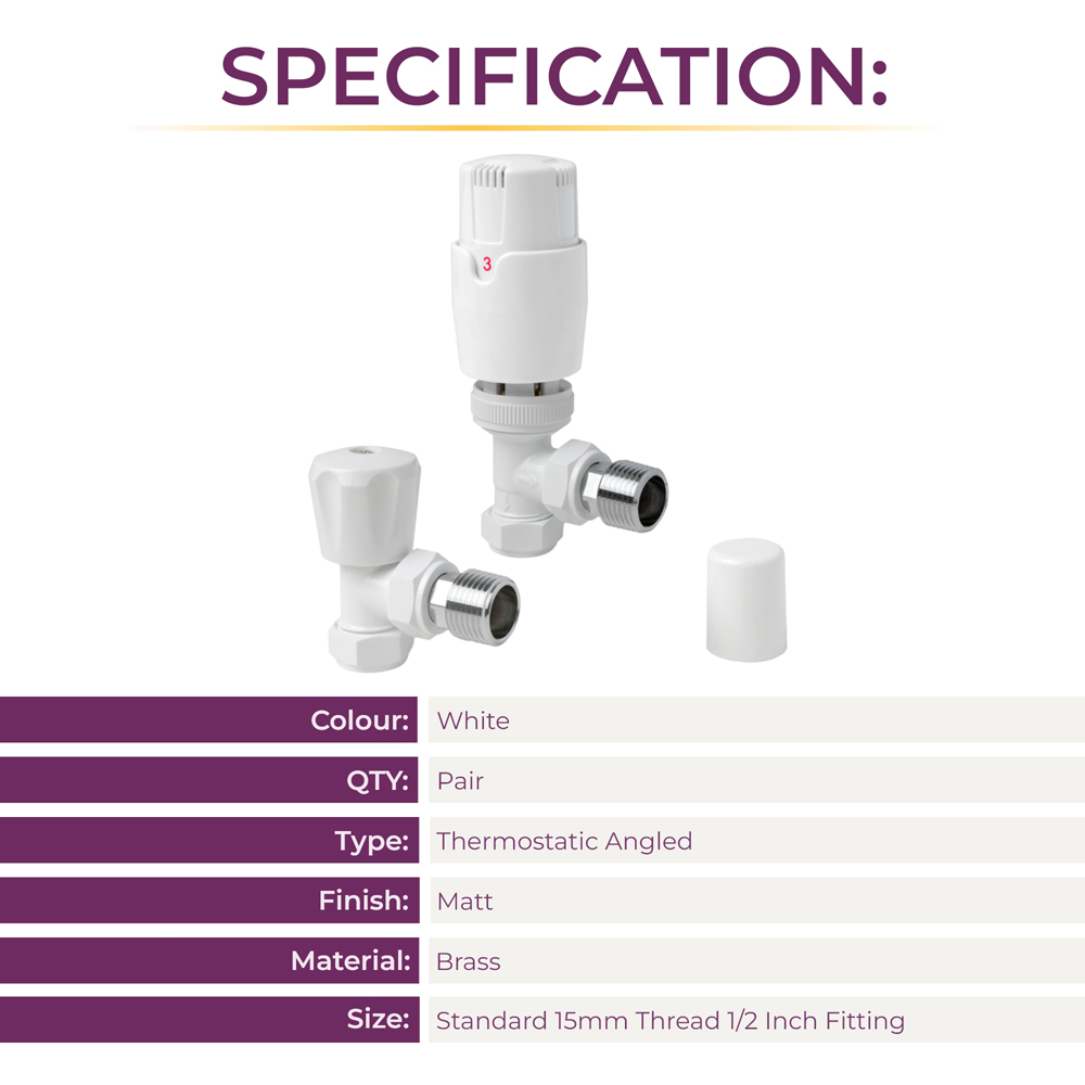 Go Bathrooms White Angled Thermostatic Radiator Valves Set 15mm Image 4