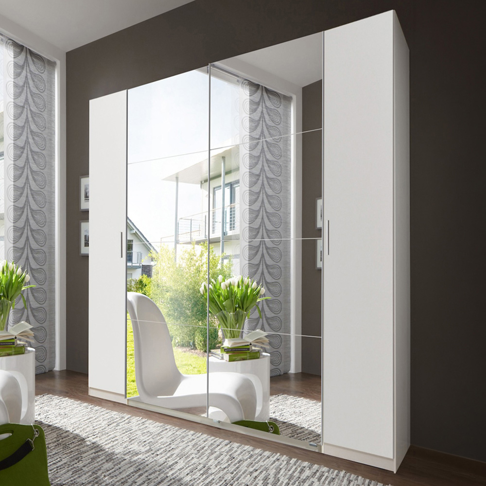 TJ'S Hanover 2 Sliding Door 2 Hinged Door White Wardrobe Image 1