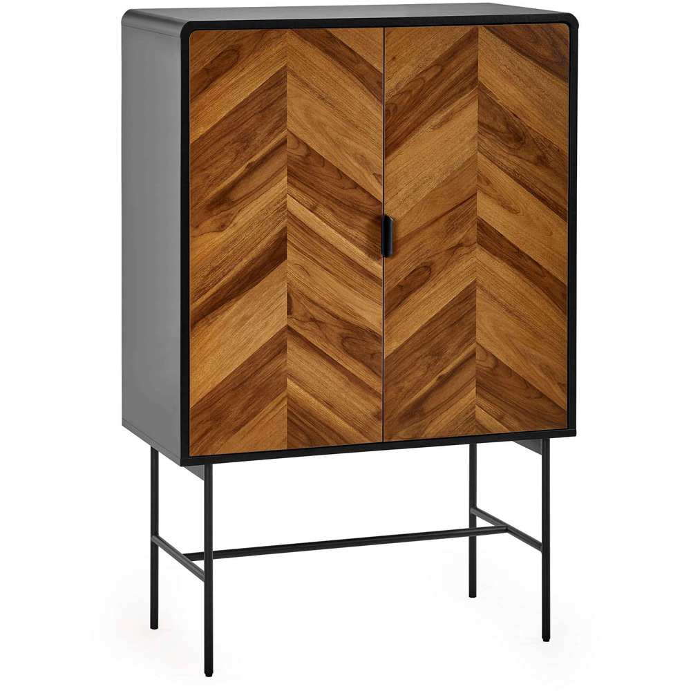 Julian Bowen Alvin 2 Door Black and Chevron Natural Wood Effect Storage Cabinet Image 2