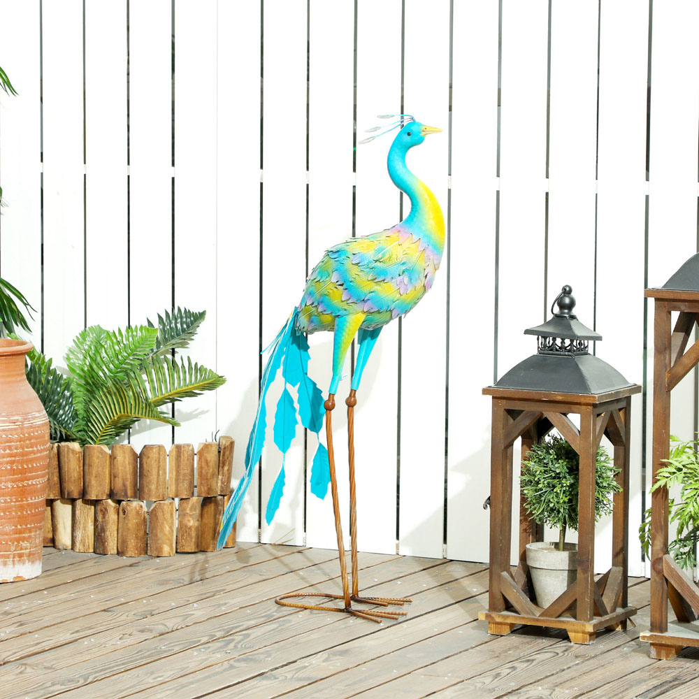 Outsunny Multicolour Metal Peacock Garden Ornament with Stake Image 2
