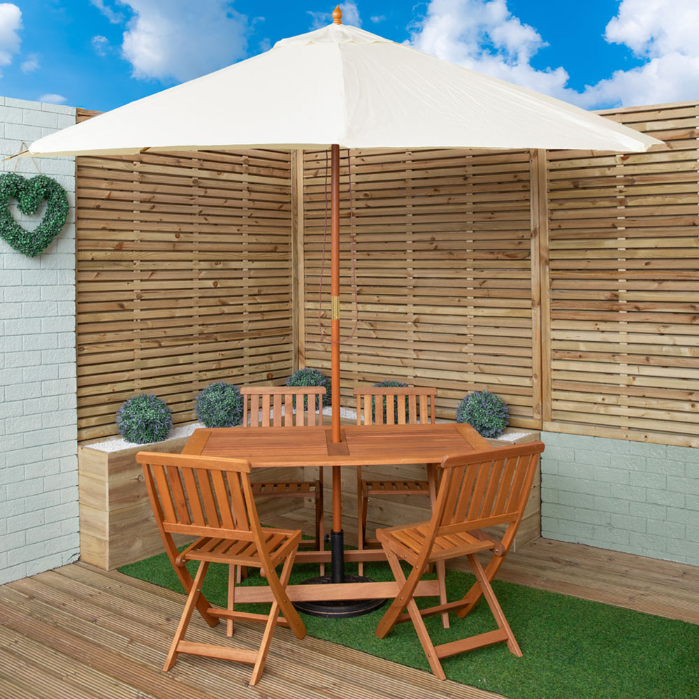 Samuel Alexander 4 Seater Wooden Rectangular Foldable Dining Set with Cream Parasol and Base Image 1