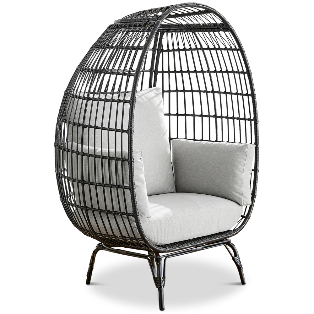 Furniture Box Veza Black Rattan Outdoor Egg Chair with Cushions Image 2