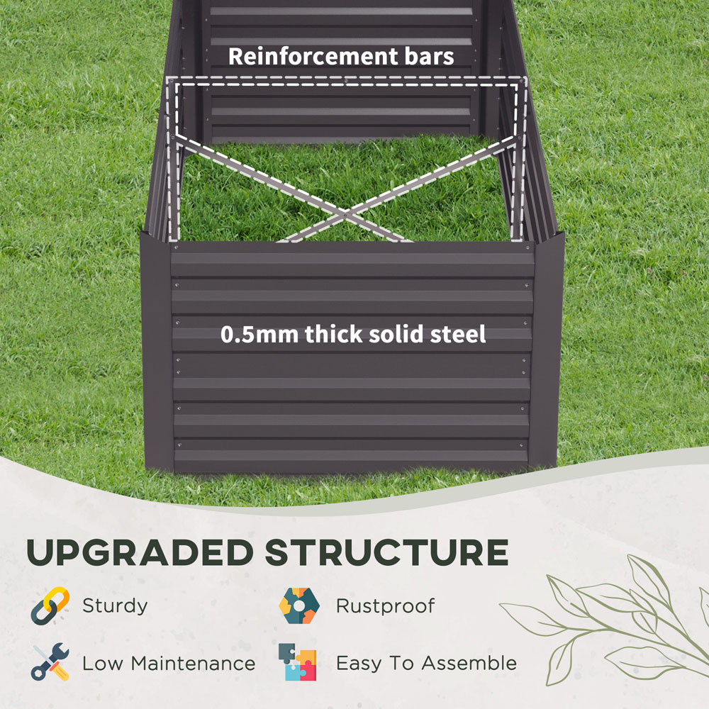 Outsunny Dark Grey Galvanised Steel Raised Garden Bed with Reinforced Rods 59 x 90 x 180cm Image 5