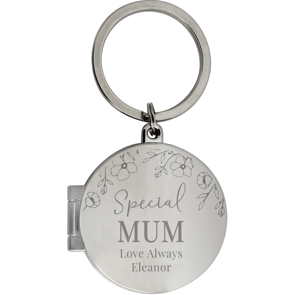 Personalised Memento Personalised Floral Round Photo Frame Keyring Image 1