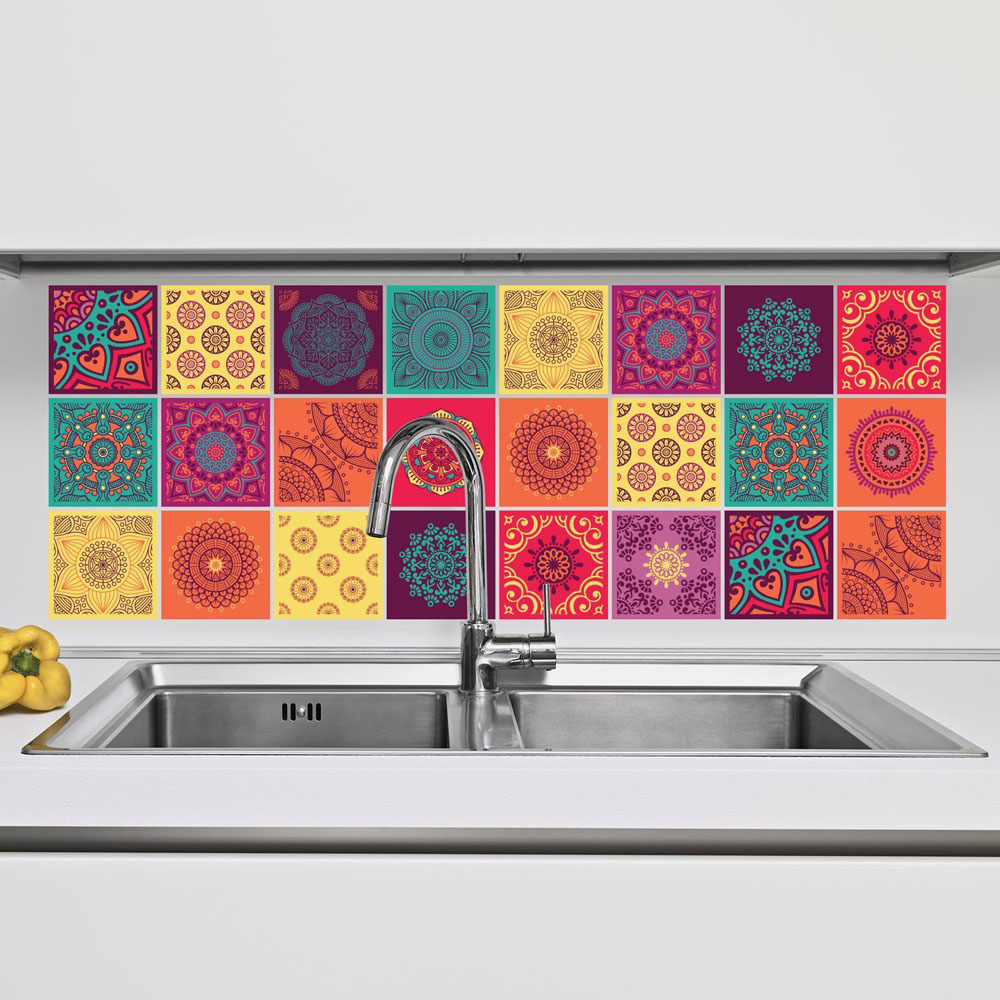 Walplus Colourful Mandala Multicoloured Self Adhesive Tile Sticker 24 Pack Image 2