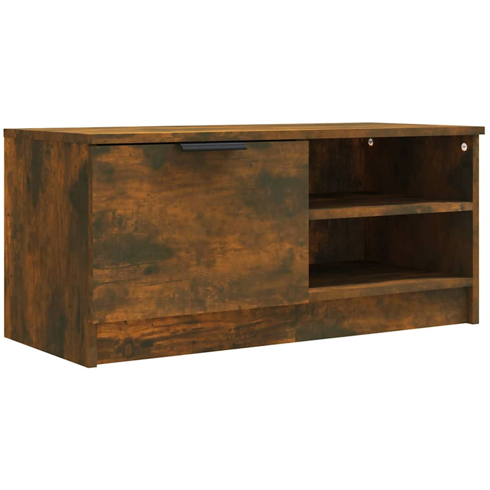 vidaXL Single Door 2 Shelf Smoked Oak TV Cabinet Set of 2 Image 6