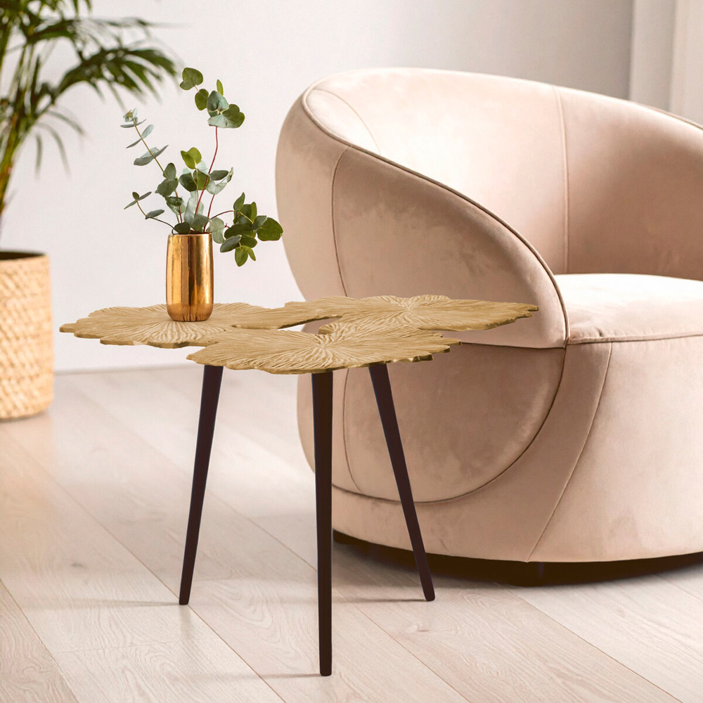 Premier Housewares Prato Gold Finish Gingko Leaves Design Large Side Table Image 5
