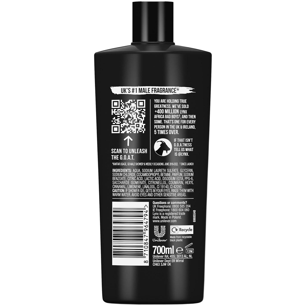 Lynx Africa G.O.A.T 12H Refreshing XXXL Fragrance Shower Gel 700ml 12 Pack Image 8