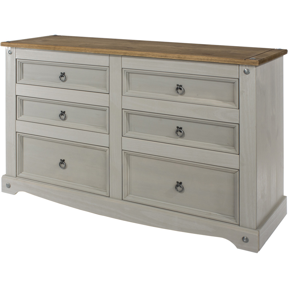 Corona 6 Drawer Grey Washed Wax Finish Wide Chest of Drawers Image 3