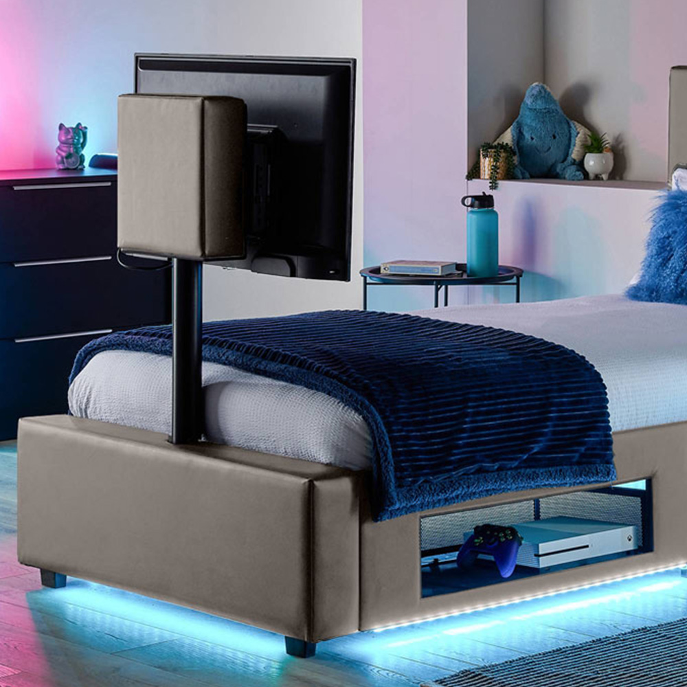 XR Living Ava Single Grey PU Upholstered TV Bed with Underbed Lights Image 2