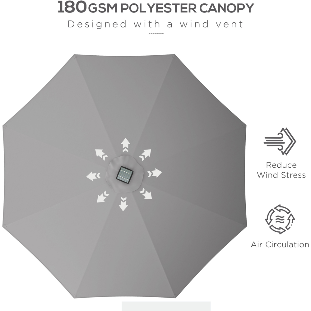 Outsunny Light Grey Solar LED Crank Handle Parasol 2.65m Image 5