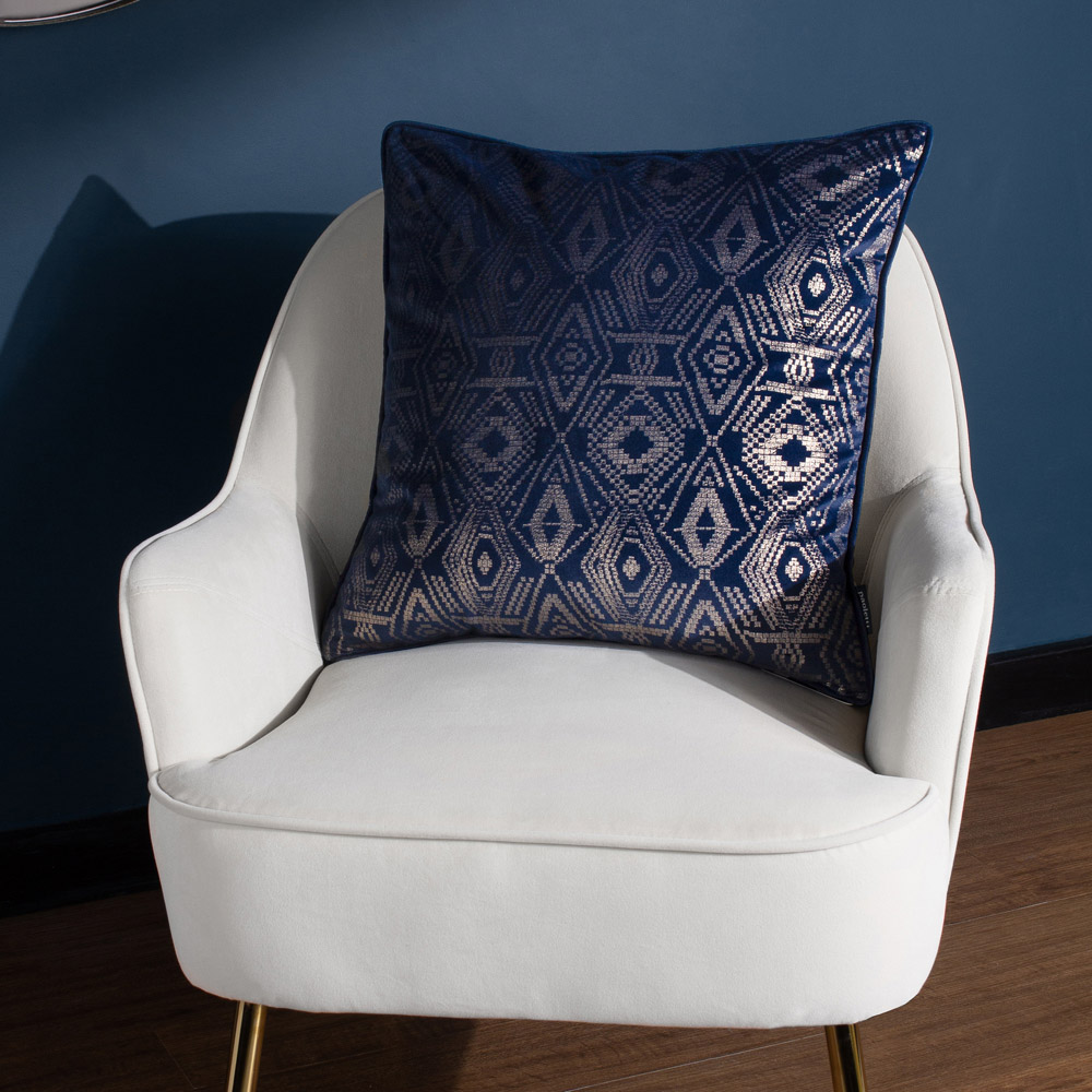 Paoletti Tayanna Navy Velvet Touch Piped Cushion Image 2