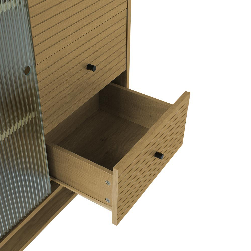 H&O Direct Single Door 4 Drawer Single Shelf Fluted Glass Wooden Storage Cabinet Image 4