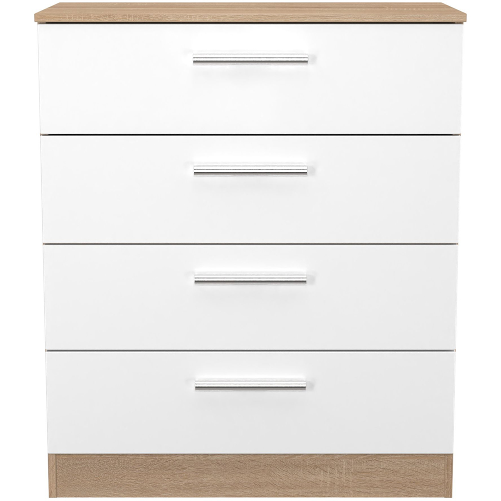Crowndale Contrast 4 Drawer White Matt and Bardolino Oak Chest of Drawers Ready Assembled Image 2
