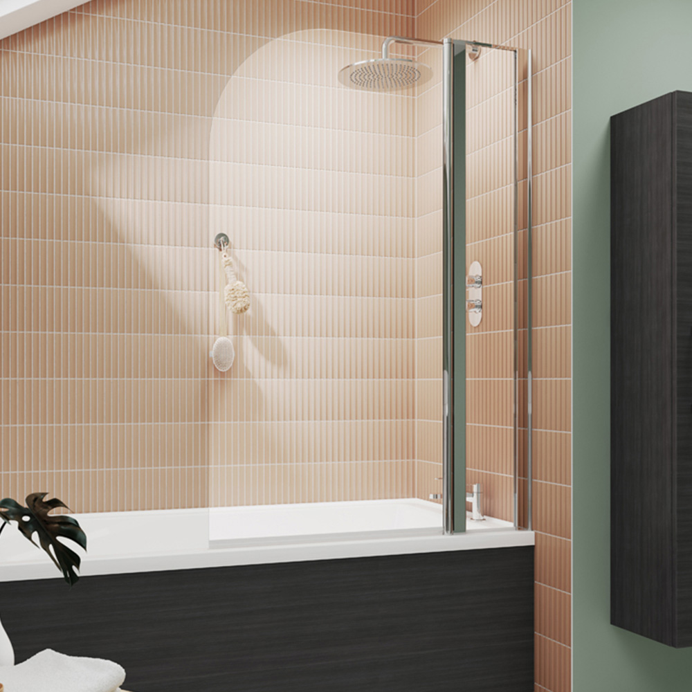 nuie Polished Chrome Round Bath Screen with Fixed Panel 790mm Image 2