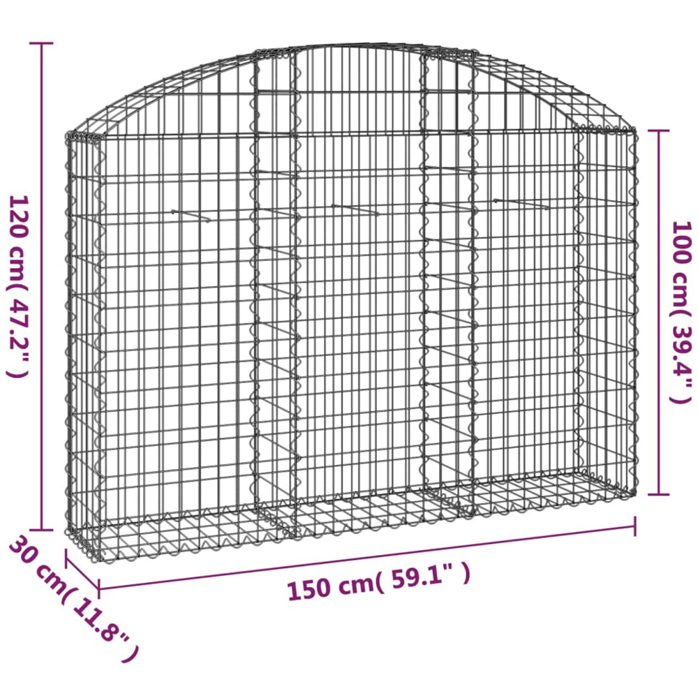 vidaXL Silver Galvanised Iron Arched Gabion Basket 150 x 30 x 100/120cm Image 4