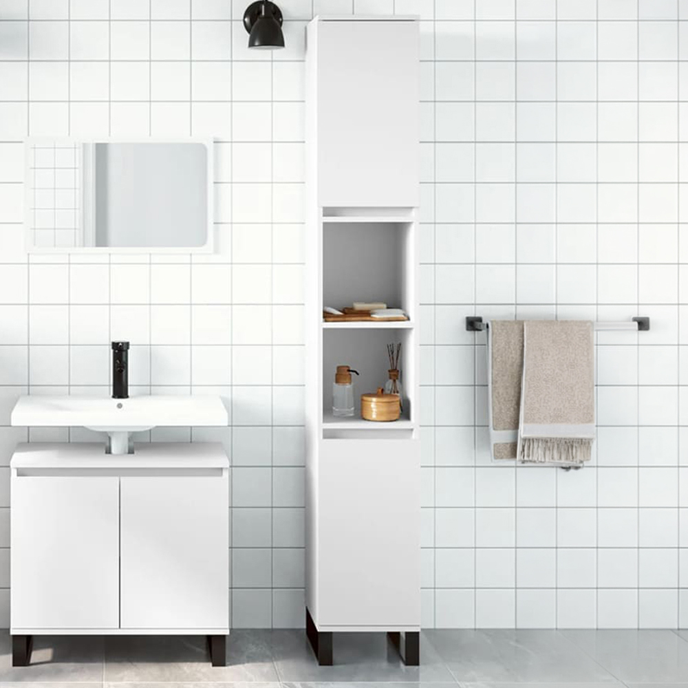 vidaXL 2 Door 2 Open Shelf White Bathroom Cabinet Image 1