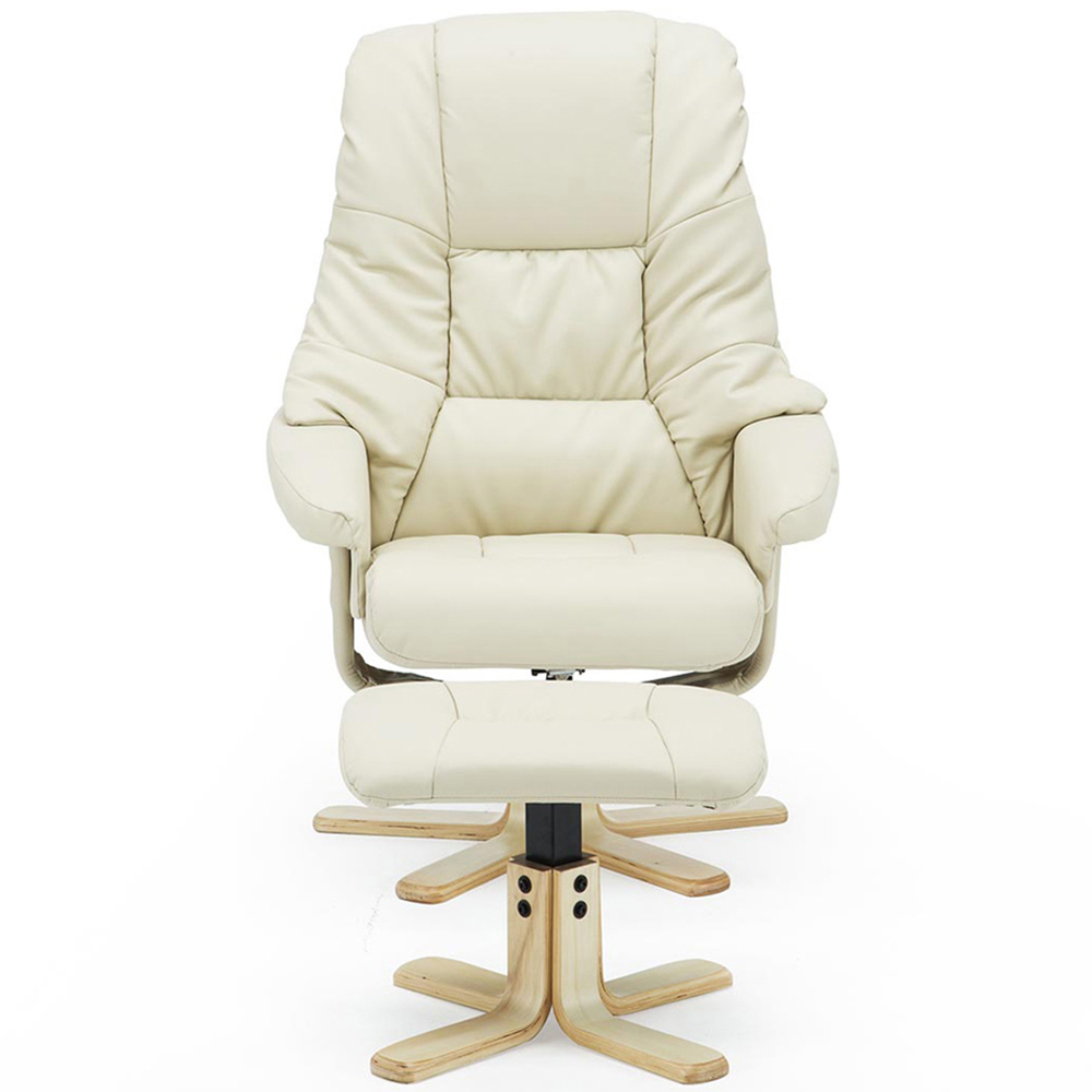 Furniture Online Sorento Cream Bonded Leather Swivel Recliner Chair with Footstool Image 6