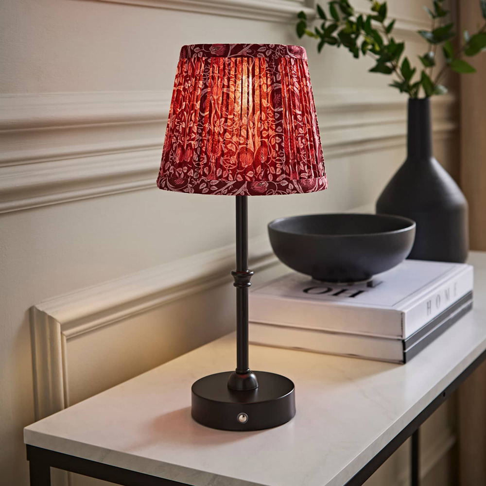 ValueLights Lowe Burgundy Floral Pleated Shade Black Rechargeable Table Lamp with Bulb Image 6