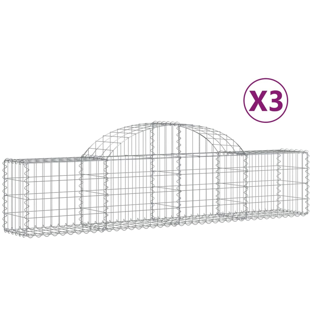 vidaXL Silver Galvanised Iron Arched Gabion Basket 200 x 30 x 40/60cm 3 Pack Image 2