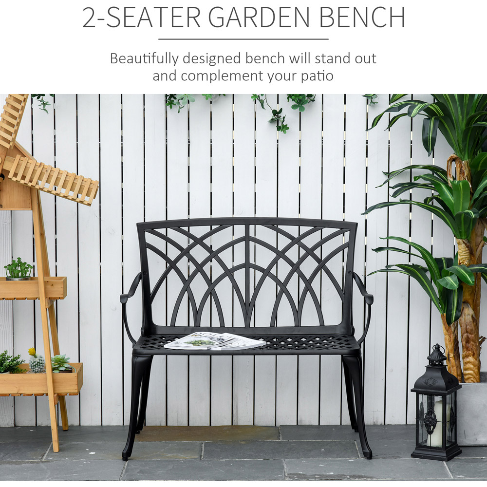 Outsunny 2 Seater Black Decorative Aluminium Loveseat Bench Image 4