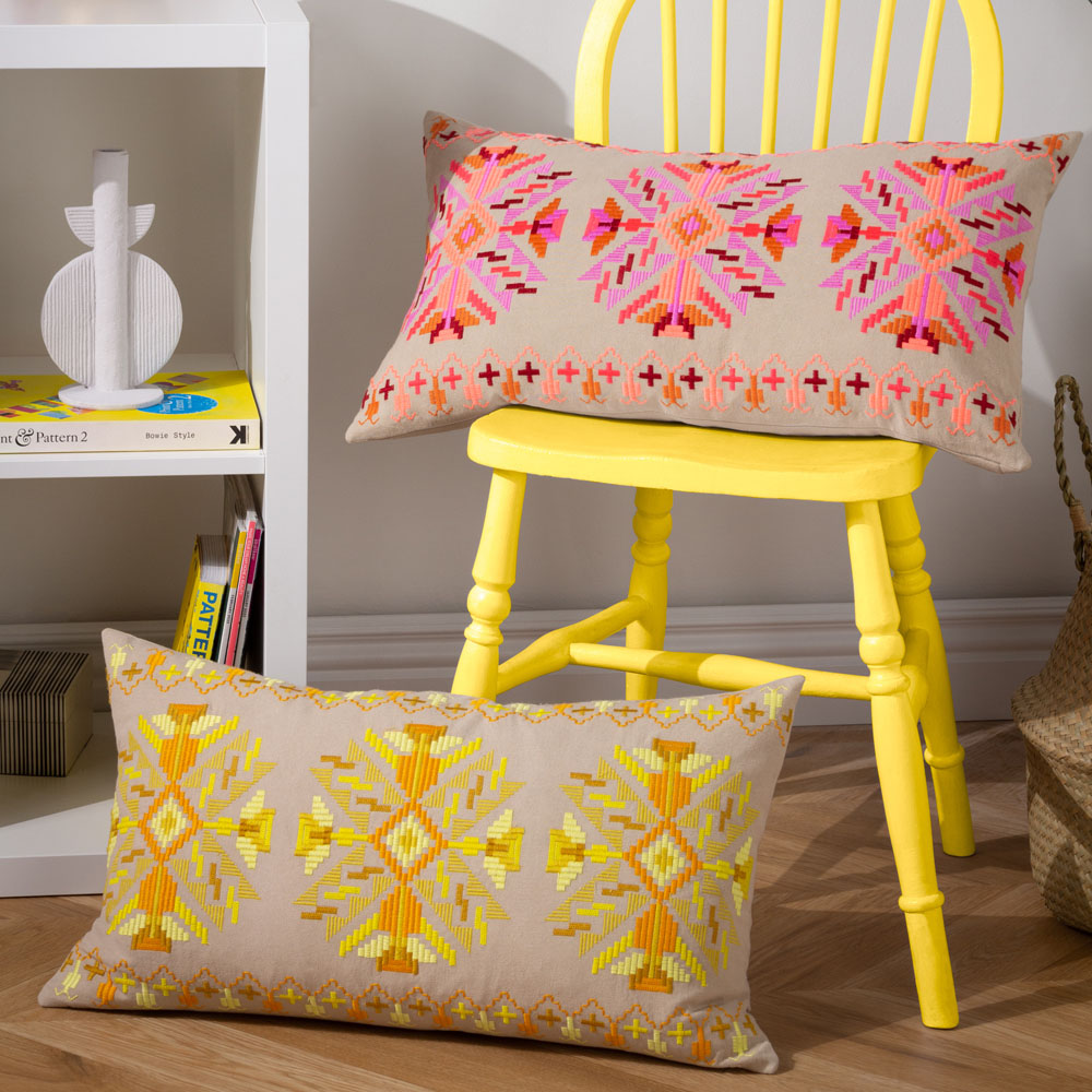 furn. Kalina Yellow Embroidered Cushion Image 6