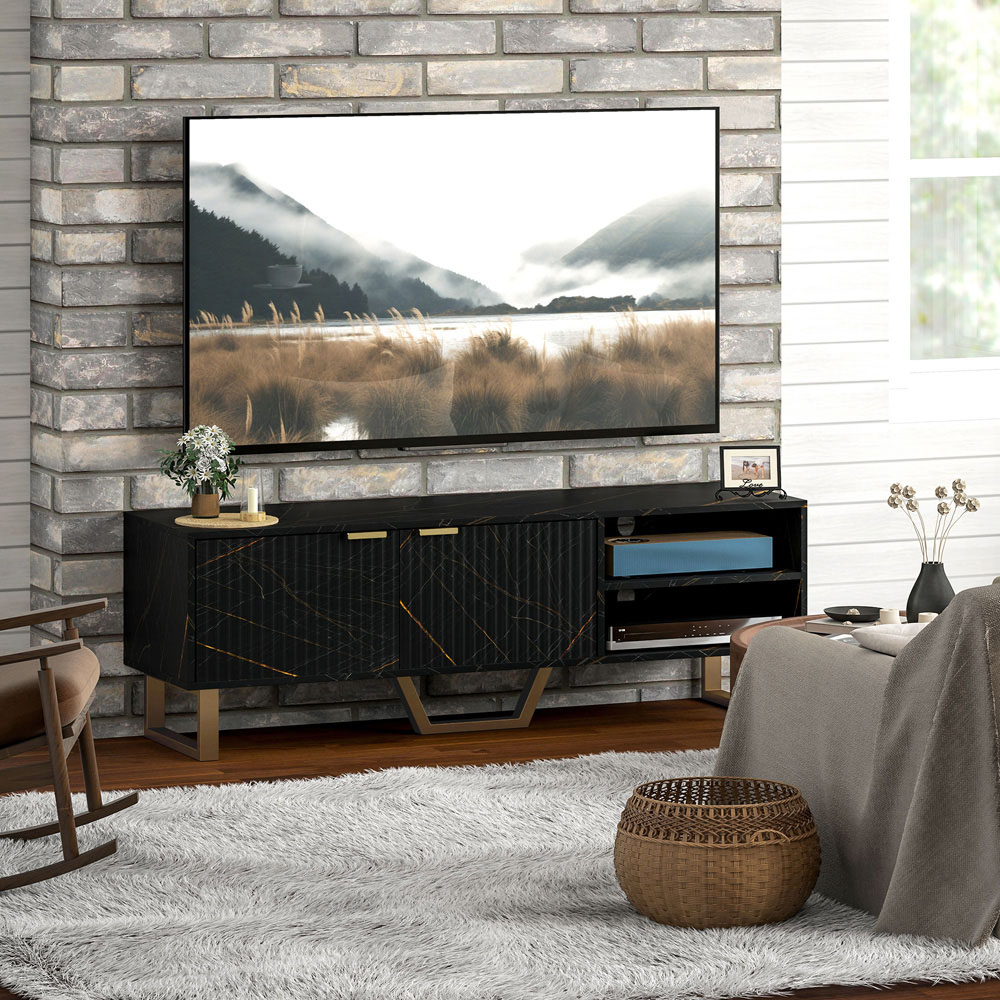 HOMCOM 2 Door 2 Shelf Black TV Unit Image 4