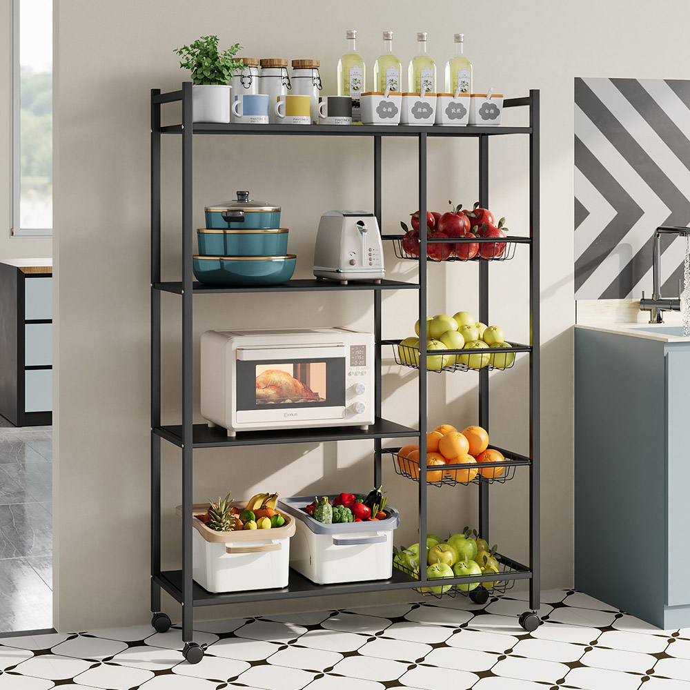 Living and Home 4-Tier Black Microwave Storage Rack on Wheel Image 2