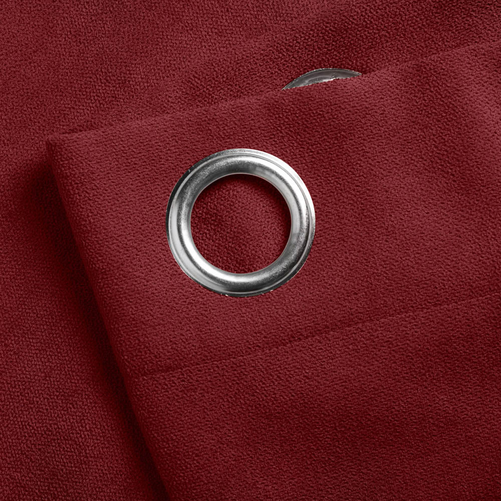 Alan Symonds Red Velvet Chenille Ring Top Eyelet Curtains 142 x 183cm Image 2