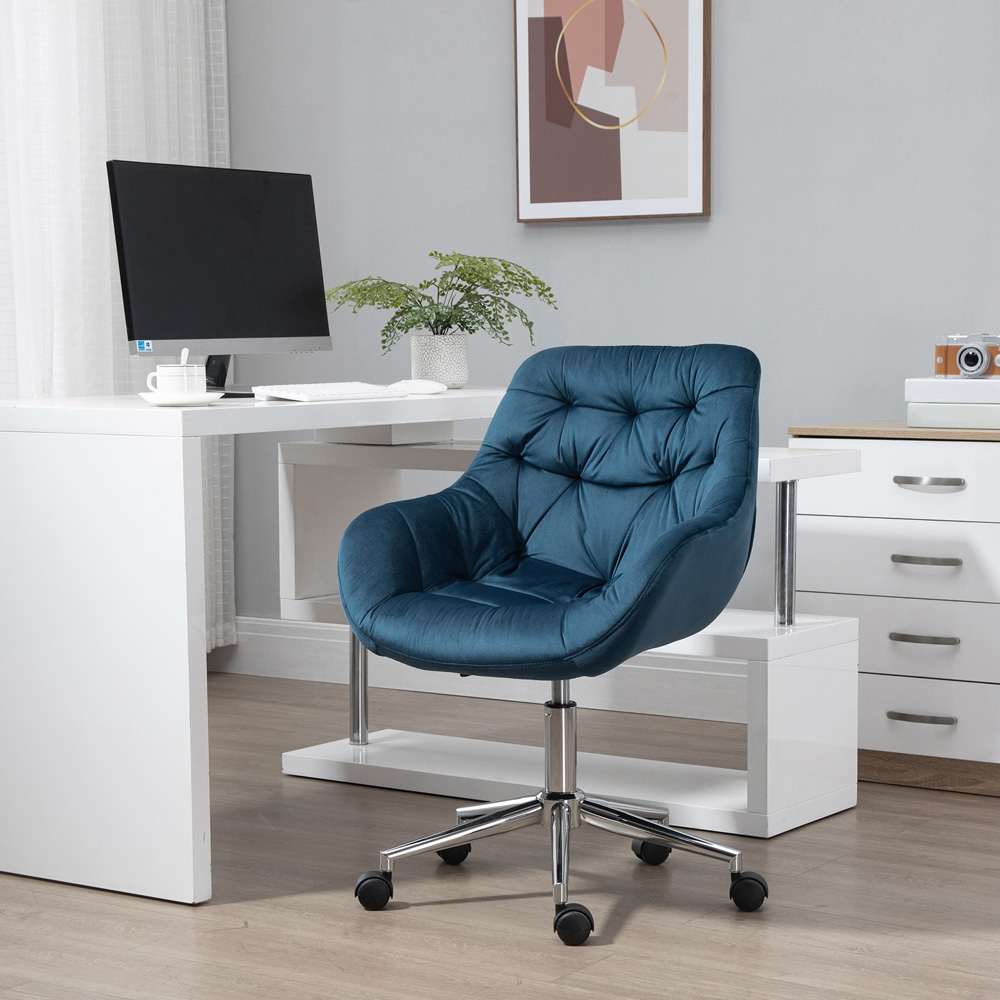 Portland Blue Velvet Swivel Office Chair Image 7