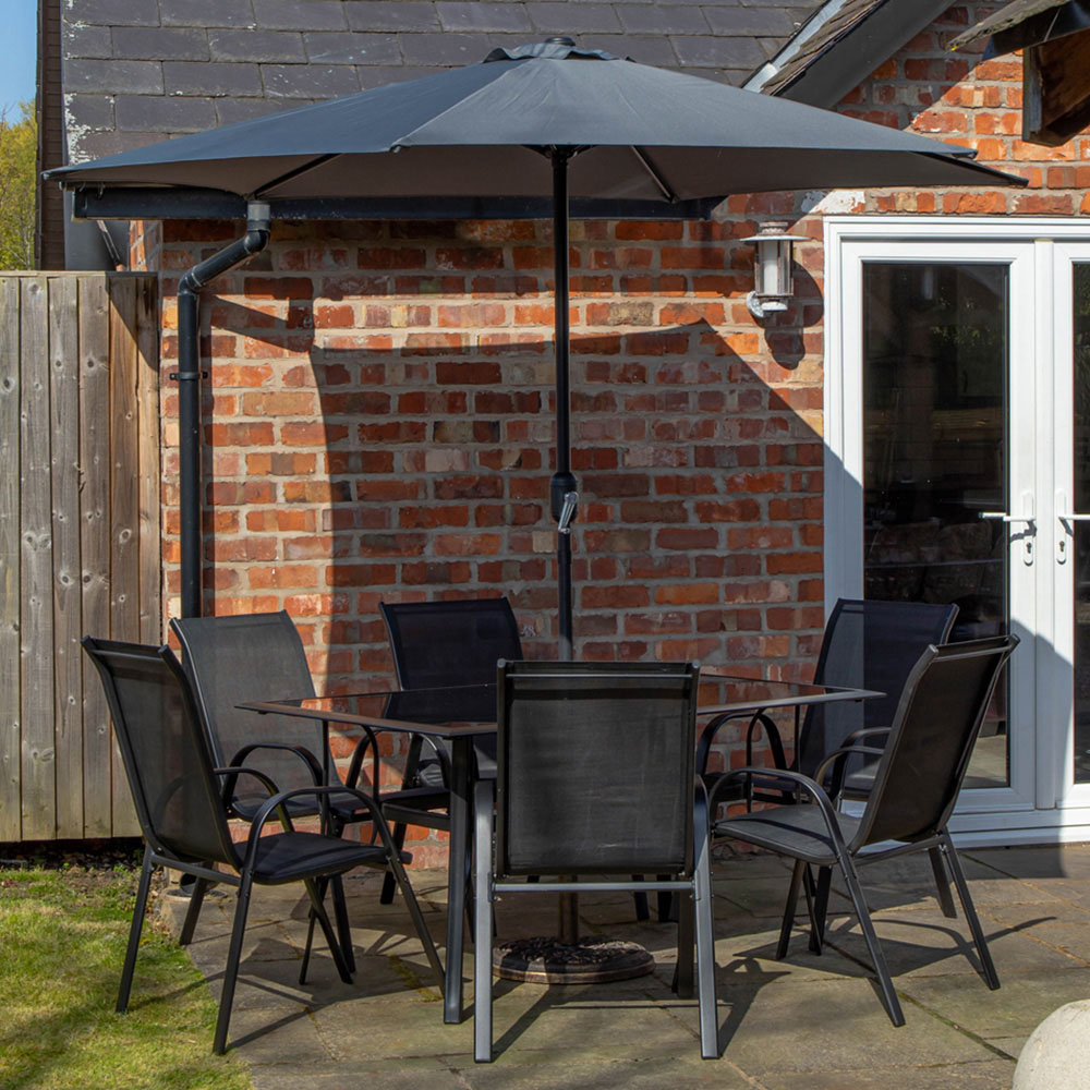 Samuel Alexander 6 Seater Glass Top Garden Dining Table with Grey Parasol and Base 2.7m Image 7