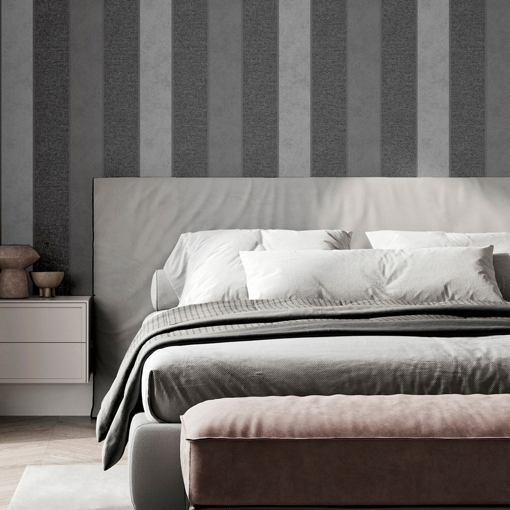 Arthouse Calico Stripe Gunmetal Grey Wallpaper Image 3