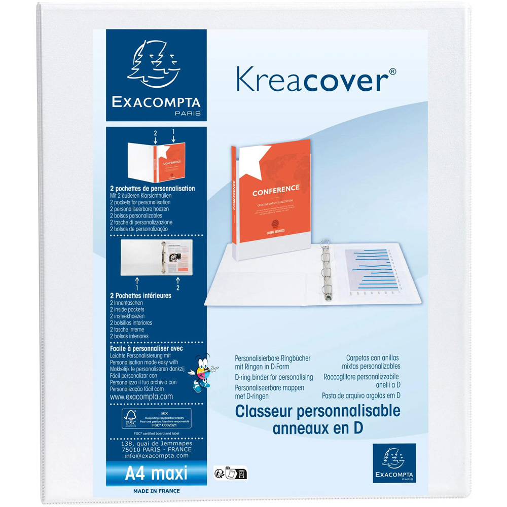 Exacompta Kreacover White PP 4D Ring Binder with 3 Pocket 30mm 10 Pack Image 2