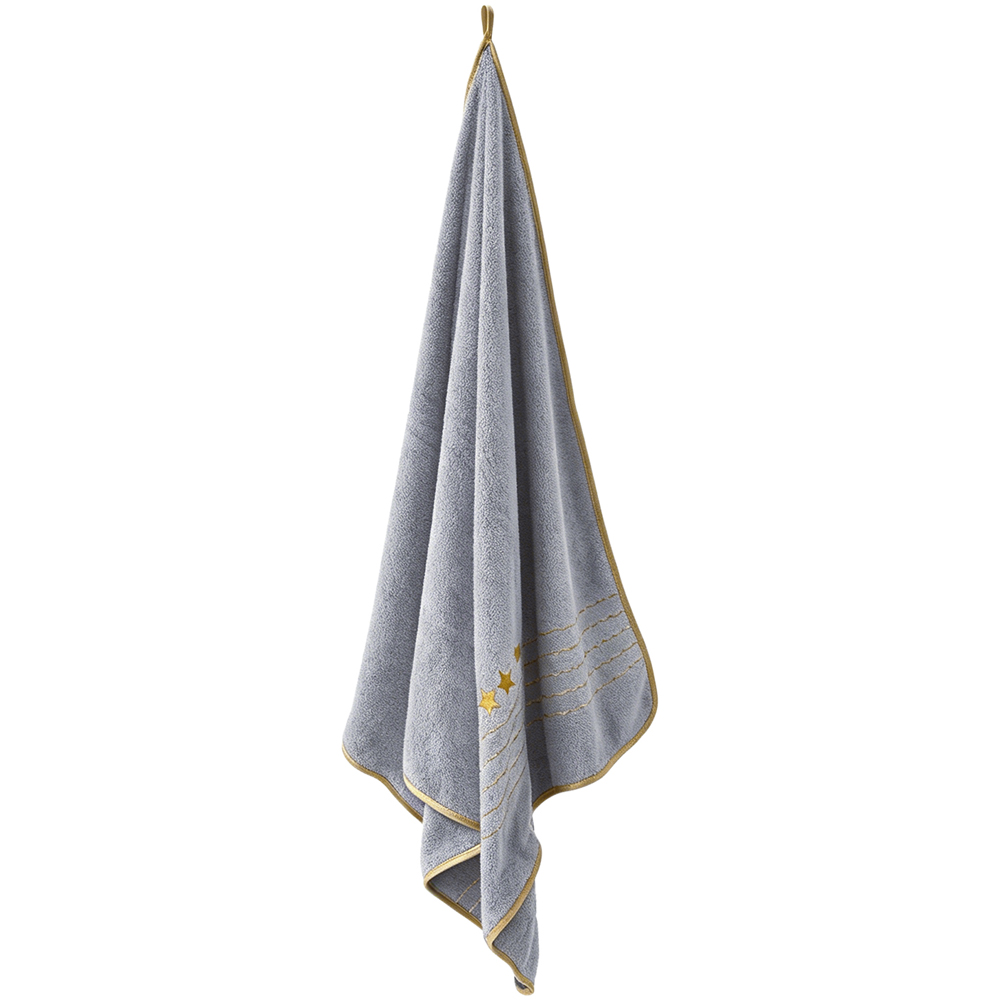 Living and Home Soft Polyester Dark Grey and Light Grey Gold Star Towel Set of 4 Image 4