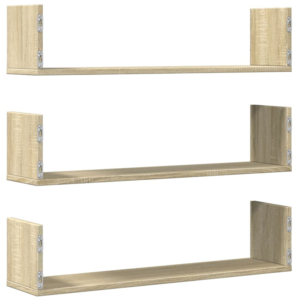 vidaXL 80cm Set of 3 Sonoma Oak Floating Wall Shelf Image 5