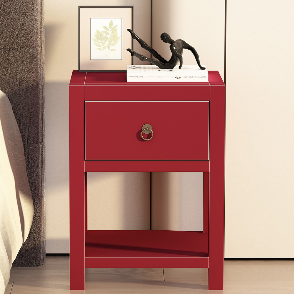 Sino Single Drawer Red Bedside Table Image 1