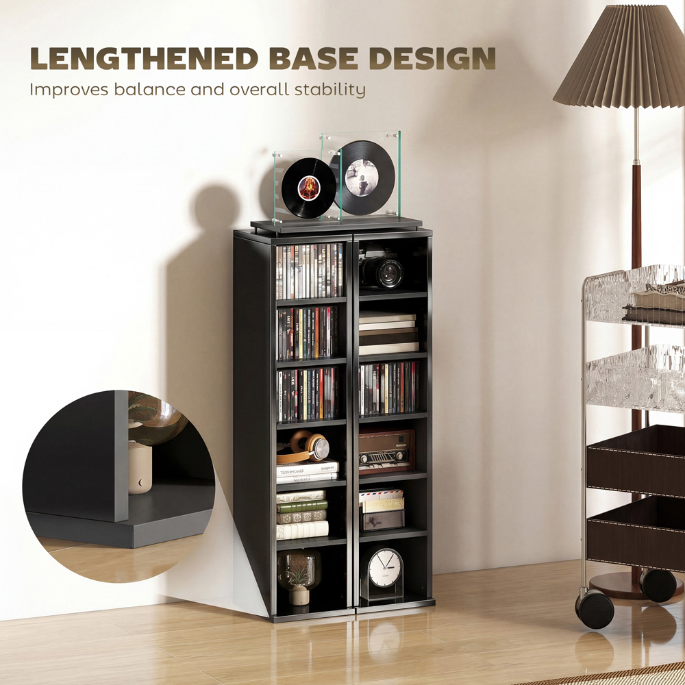 Portland 6 Shelf High Gloss Black Adjustable CD Storage Unit Set of 2 Image 7
